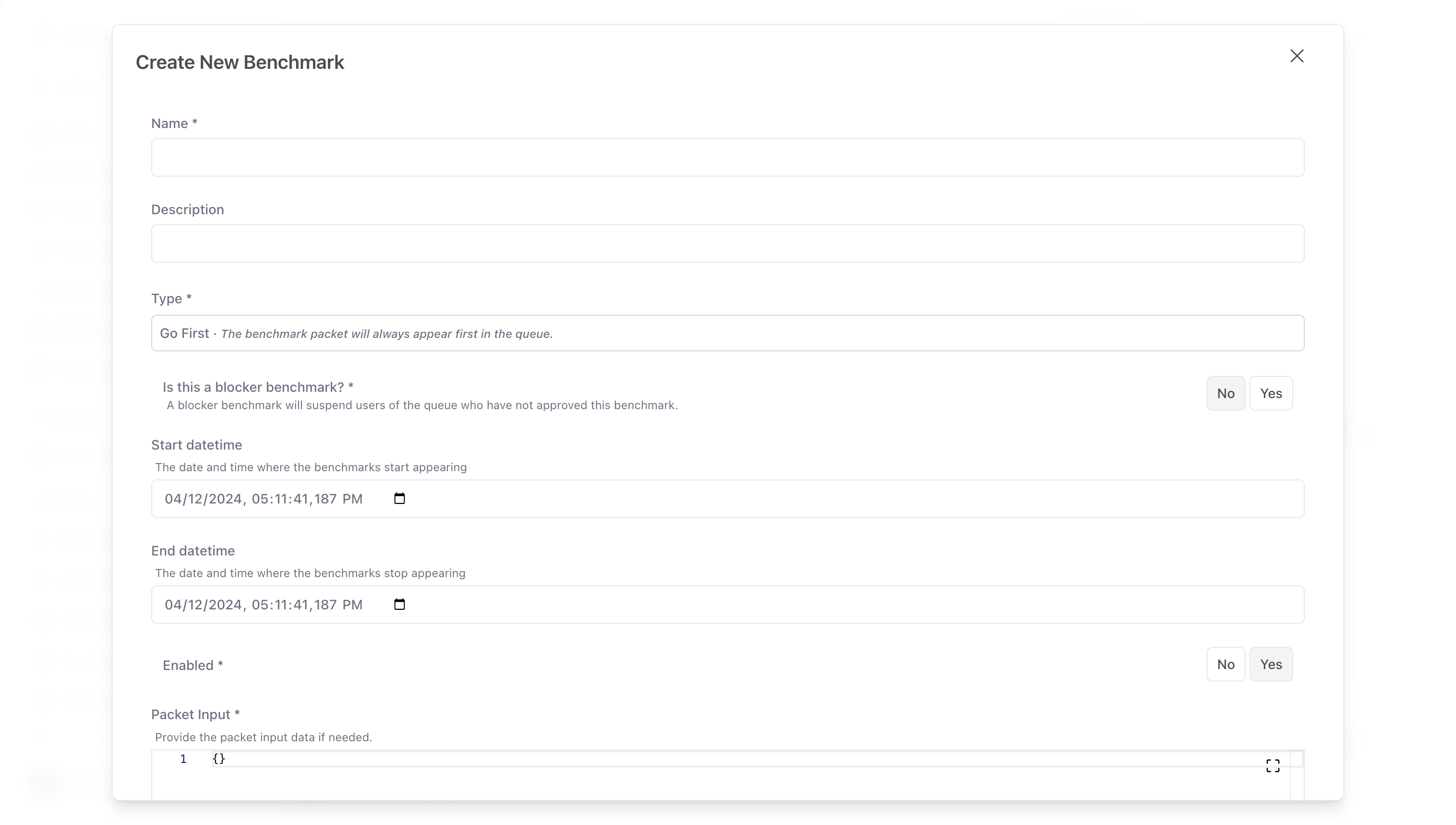 Create Benchmark Form