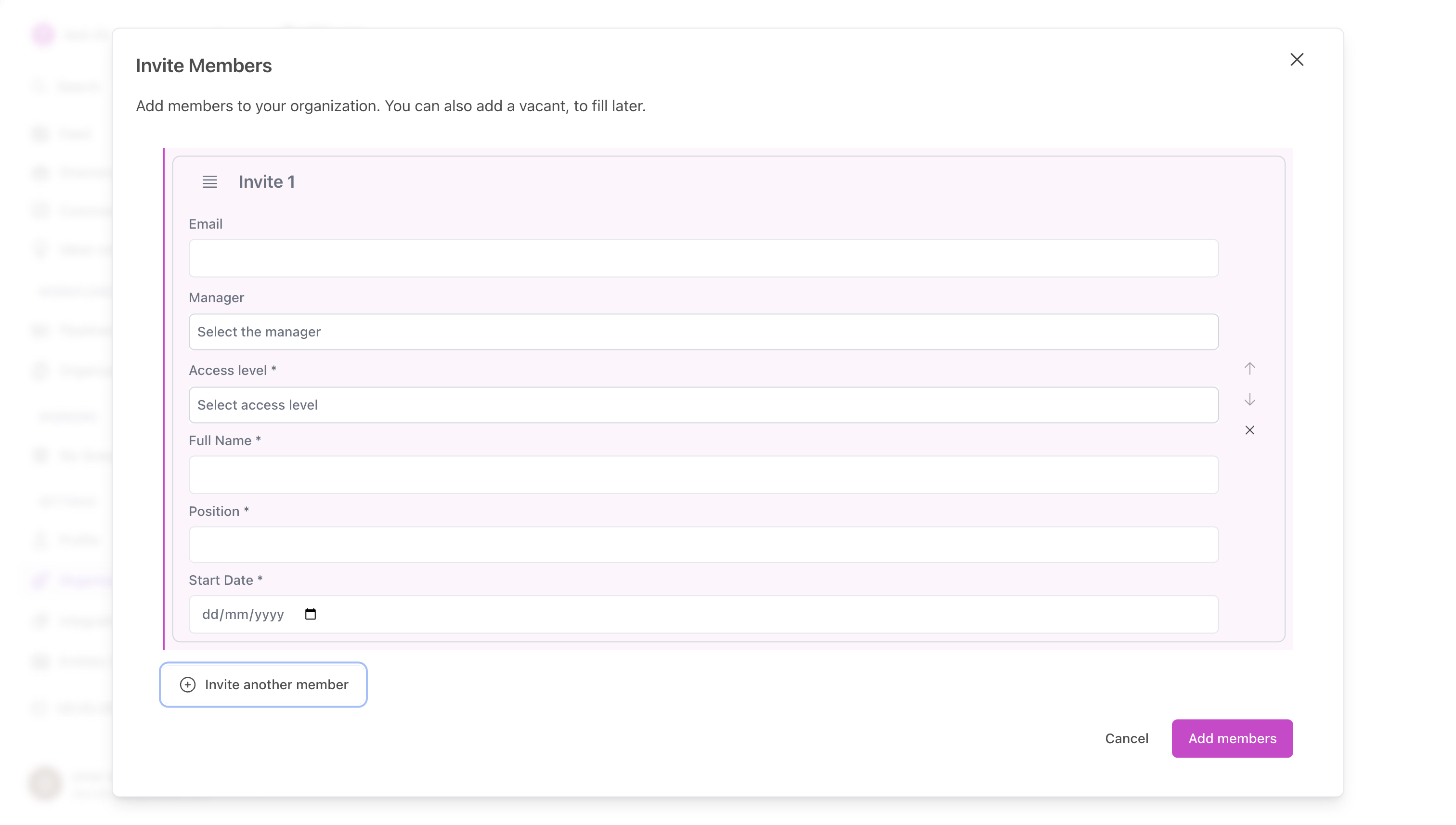 Add new member form