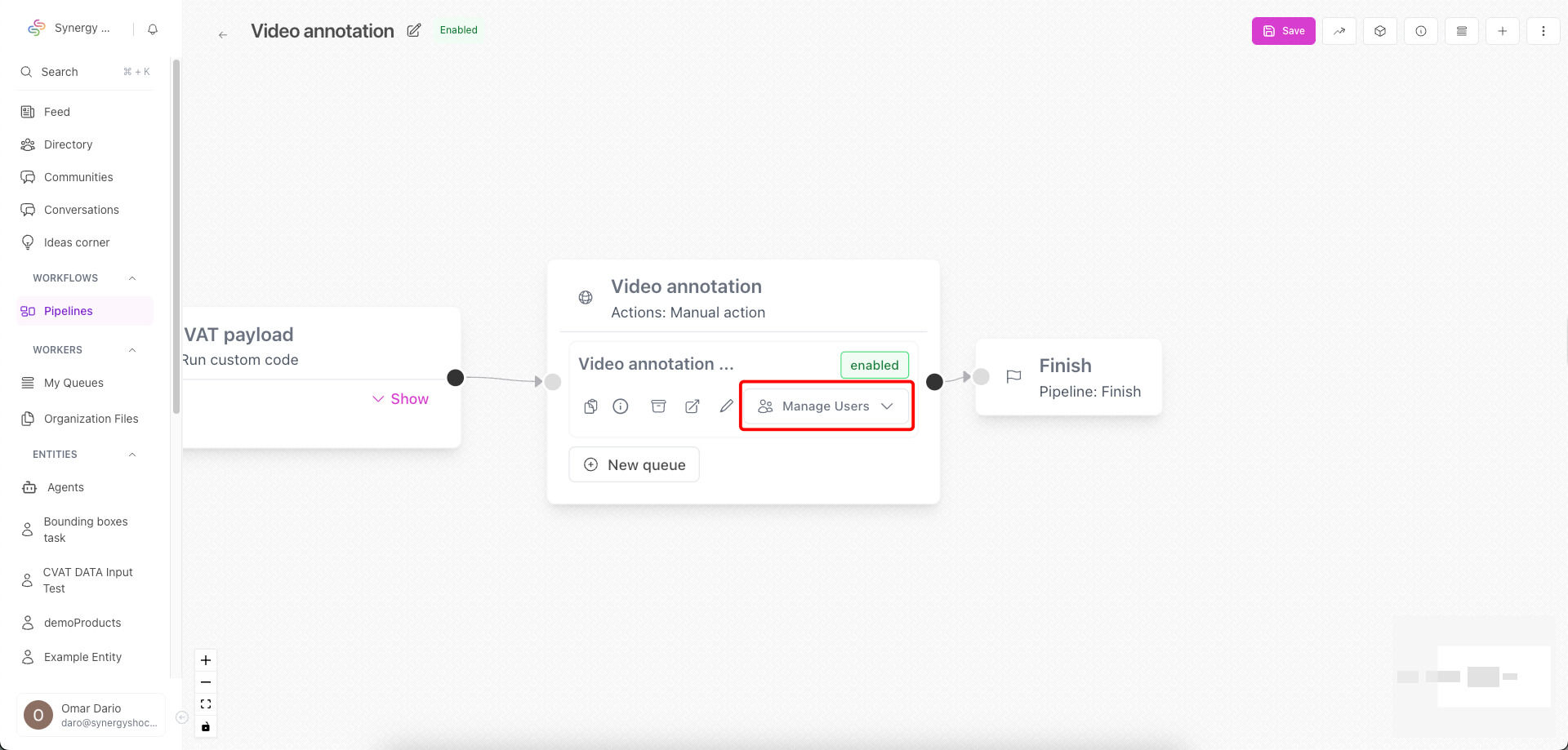Manage users dropdown